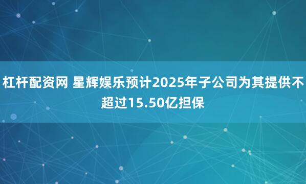 杠杆配资网 星辉娱乐预计2025年子公司为其提供不超过15.50亿担保